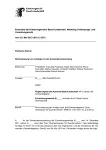 Entscheid des Kantonsgerichts Basel-Landschaft, Abteilung Verfassungs- und Verwaltungsrecht vom 22. Mai[removed]) ____________________________________________________________________  Politische Rechte