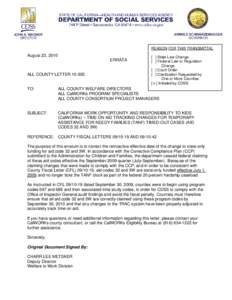 REASON FOR THIS TRANSMITTAL  August 23, 2010 ERRATA  ALL COUNTY LETTER 10-30E