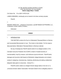 IN THE UNITED STATES DISTRICT COURT FOR THE DISTRICT OF COLORADO Senior Judge Wiley Y. Daniel