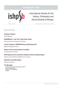 NEWSLETTER International Society for the History, Philosophy and Social Studies of Biology FALL 2015