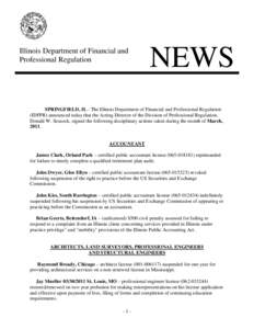 Illinois Department of Financial and Professional Regulation NEWS  SPRINGFIELD, IL - The Illinois Department of Financial and Professional Regulation