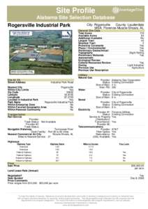 Site Profile Alabama Site Selection Database Rogersville Industrial Park City: Rogersville County: Lauderdale