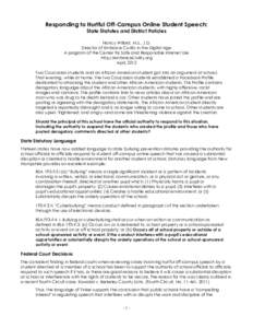 Responding to Hurtful Off-Campus Online Student Speech: State Statutes and District Policies Nancy Willard, M.S., J.D. Director of Embrace Civility in the Digital Age A program of the Center for Safe and Responsible Inte