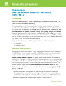 Guidelines  EtM Con Edison Composers’ Residency 2015–2016  Summary