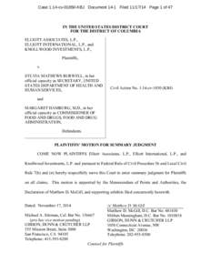 Case 1:14-cv[removed]KBJ Document 14-1 Filed[removed]Page 1 of 47  IN THE UNITED STATES DISTRICT COURT FOR THE DISTRICT OF COLUMBIA ELLIOTT ASSOCIATES, L.P., ELLIOTT INTERNATIONAL, L.P., and