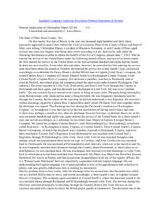 Southern Campaign American Revolution Pension Statements & Rosters Pension Application of Christopher Depoy S2166 Transcribed and annotated by C. Leon Harris. VA