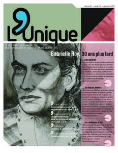 volume 15 — numéro 3 — septembre[removed]LE JOURNAL DE L’UNION DES ÉCRIVAINES ET DES ÉCRIVAINS QUÉBÉCOIS  Gabrielle Roy, 30 ans plus tard