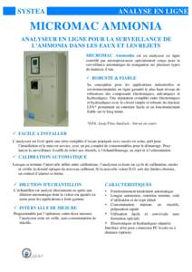 SYSTEA  ANALYSE EN LIGNE MICROMAC AMMONIA ANALYSEUR EN LIGNE POUR LA SURVEILLANCE DE