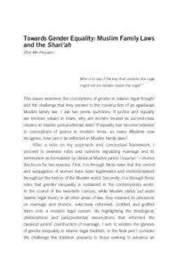 Towards Gender Equality: Muslim Family Laws and the Shari‘ah Ziba Mir-Hosseini