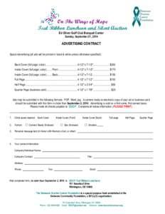 On The Wings of Hope Teal Ribbon Luncheon and Silent Auction Ed Oliver Golf Club Banquet Center Sunday, September 21, 2014  ADVERTISING CONTRACT