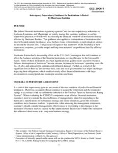 Hurricane Katrina: Interagency Supervisory Guidance to Examiners for Institutions Affected