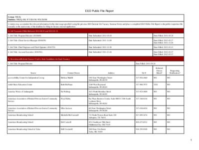 EEO Public File Report Group: WRZQ Stations: WRZQ-FM, WYGB-FM, WXCH-FM A station may accumulate the relevant information for the date range specified (using the previous EEO Internal Job Vacancy Summar Form) and place a 