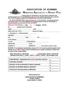 ASSOCIATION OF MINEMEN  Membership Application or