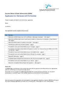 Executive Master of Public Administration (EMPA)  Application for Admission 2015 Checklist Please complete and attach to the front of your application. Name: Jurisdiction:
