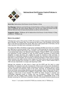 National-level Soil Erosion Control Policies in China Short title: National-level Soil Erosion Control Policies in China Key Message: National Level Soil Erosion Control Policies in China is evidence that a single piece 