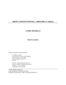 DROIT CONSTITUTIONNEL – PRINCIPES (2e édition)  ANDRÉ TREMBLAY