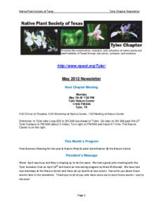 Native Plant Society of Texas                                                                                     Tyler Chapter N