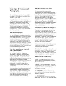 Copyright & Commercial Photography The law relating to copyright of commercial