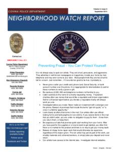 COVINA POLICE DEPARTMENT  Volume 3, Issue 9 September[removed]NEIGHBORHOOD WATCH REPORT