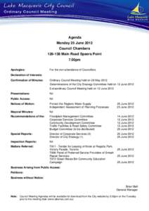 Agenda of Ordinary Council Meeting - 25 June 2012