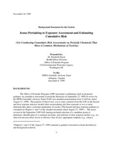 Characterization and Non-Target Organism Data Requirements for Protein Plant-Pesticides Cumulative Risk Assessment Methodology Issues of Pesticide Substances that Have a Common Mechanism of Toxicity