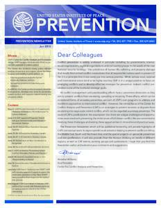 PREVENTION NEWSLETTER  United States Institute of Peace • www.usip.org • Tel[removed] • Fax[removed]July 2010