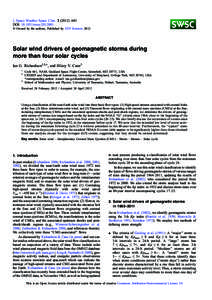 J. Space Weather Space Clim[removed]A01 DOI: [removed]swsc[removed]  Owned by the authors, Published by EDP Sciences 2012 Solar wind drivers of geomagnetic storms during more than four solar cycles