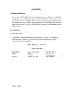 [removed]MHz 1. Band Introduction The use of the[removed]MHz band is allocated primarily for non-Federal use to the land mobile radio service. The Federal agencies use this band for land mobile communication systems that 