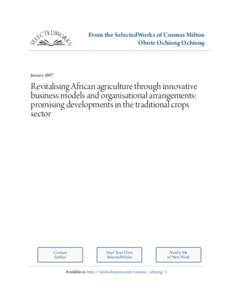 From the SelectedWorks of Cosmas Milton Obote Ochieng Ochieng January[removed]Revitalising African agriculture through innovative