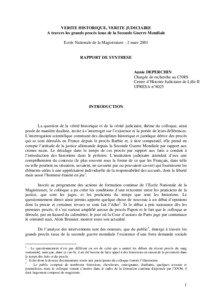 VERITE HISTORIQUE, VERITE JUDICIAIRE A travers les grands procès issus de la Seconde Guerre Mondiale Ecole Nationale de la Magistrature - 2 mars 2001