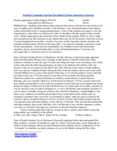 Southern Campaign American Revolution Pension Statements & Rosters Pension application of John Anthony W31614 Mary fn36SC Transcribed by Will Graves[removed]