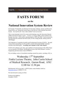 Federation of Australian Scientific and Technological Societies / Review of the National Innovation System / PMSEIC / Australian National University / Fasting / Innovation / Behavior / Human behavior / Structure