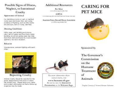 Possible Signs of Illness, Neglect, or Intentional Cruelty Appearance of Animal