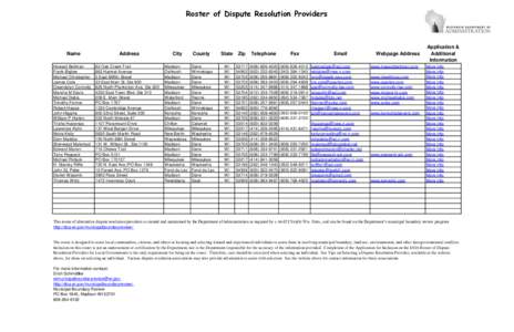 Roster of Dispute Resolution Providers  Name Howard Bellman Frank Biglow Michael Christopher