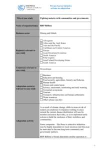 Private Sector Initiative actions on adaptation Title of case study  Fighting malaria with communities and governments