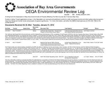 CEQA Environmental Review Log Issue No: 339  Sunday, January 01, 2012