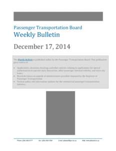 Passenger Transportation Board  Weekly Bulletin December 17, 2014