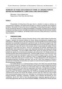 Earth / Environmental social science / Environmental management system / ISO 14000 / Regulatory compliance / Environmental compliance / Environmental law / United States Environmental Protection Agency / International Network for Environmental Compliance and Enforcement / Environment / Environmental economics / Environmental protection