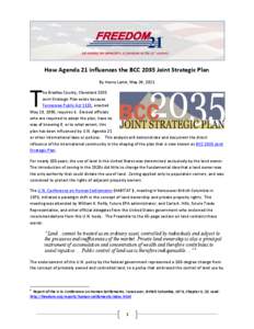 How Agenda 21 influences the BCC 2035 Joint Strategic Plan  T By Henry Lamb, May 24, 2011