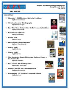 Summer 2016 Recommended Reading List Rising Eleventh GradeKPS READS! NON-FICTION