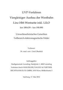 UVP-Verfahren   Viergleisiger Ausbau der Westbahn Linz Hbf-Westseite inkl. LILO