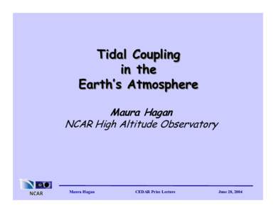 Tidal Coupling in the Earth’s Atmosphere Maura Hagan NCAR High Altitude Observatory