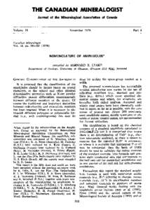 THE CANADIAN IAINERATOGIST Journal of the Mineralogical Association of Canada Volume 16  November 1978