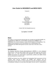 User Guide for MOD09GFS and MOD15GFS Version 1.0 Bin Tan Jeff Morisette Robert Wolfe