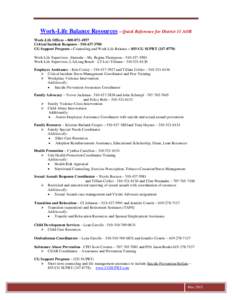 Work-Life Balance Resources – Quick Reference for District 11 AOR Work-Life Offices – Critical Incident ResponseCG Support Program – Counseling and Work-Life Balance – 855-CG SUPRT (2