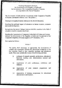 Exchange Programme between the Government of the Republic of India and the Government of the Cooperative Republic of Guyana on cooperation in the field of Education