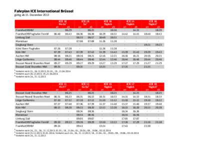 Fahrplan ICE International Brüssel gültig ab 15. Dezember 2013 Frankfurt(M)Hbf Frankfurt(M)Flughafen Fernbf Limburg Süd