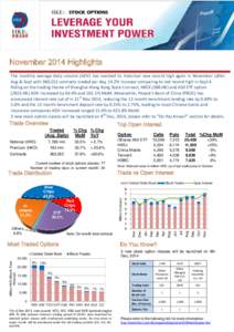 November 2014 Highlights The monthly average daily volume (ADV) has reached its historical new record high again in November (after Aug & Sep) with 360,552 contracts traded per day, 14.2% increase comparing to last recor