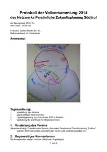 Protokoll der Vollversammlung 2014 des Netzwerks Persönliche Zukunftsplanung Südtirol am Donnerstag, [removed]von 18:[removed]:00 Uhr in Bozen, Galileo-Galilei-Str. 4c,  Mehrzwecksaal im Homecenter