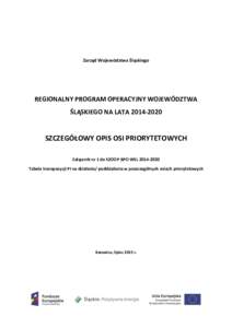 Zarząd Województwa Śląskiego  REGIONALNY PROGRAM OPERACYJNY WOJEWÓDZTWA ŚLĄSKIEGO NA LATASZCZEGÓŁOWY OPIS OSI PRIORYTETOWYCH